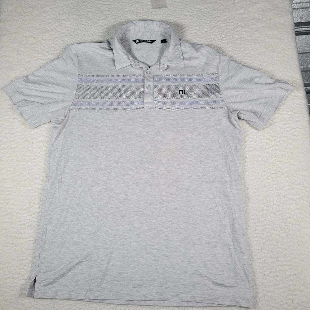 Travis Mathew Polo Shirt Mens Large Gray Striped Short Sleeve Golf Performance